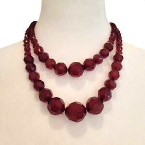 Vintage Late 70’s Double Strand Faceted Bead Necklace – Ruby Red Statement Piece